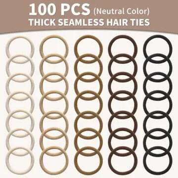 Mia Klein Hair Ties Black 100Count Extra Thick 5CM, Bulk Elastic Hair Bands for Thick Heavy Hair, Seamless Hair Accessories for Women, Girls, Ponytail Holder (Neutral Color)