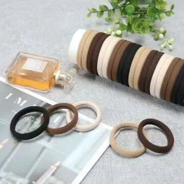 Mia Klein Hair Ties Black 100Count Extra Thick 5CM, Bulk Elastic Hair Bands for Thick Heavy Hair, Seamless Hair Accessories for Women, Girls, Ponytail Holder (Neutral Color)