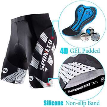sponeed Men Cycle Pants Cushioned Road Biking Biker Shorts Gel Padded Spandex Cycling Tights US XXL White