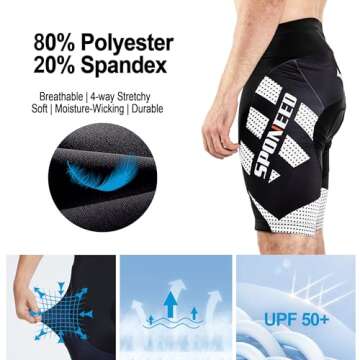 sponeed Men Cycle Pants Cushioned Road Biking Biker Shorts Gel Padded Spandex Cycling Tights US XXL White