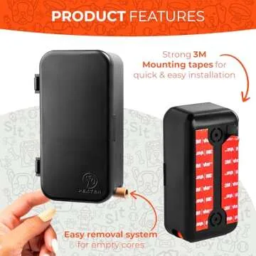 Pexter Dog Poop Bag Dispenser - Outdoor or Indoor Pet Waste Bag Dispenser Station - Stick-On or Screw-On Wall Mount - Poop Bags Storage Outdoor Container - Includes 4 Doggie Bag Rolls (Black)