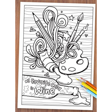 Maad 'When Life Gets Complicated, I Wine' - Funny Adult Coloring Book - Perfect White Elephant Gift Idea Funny - Includes Colored Pencils