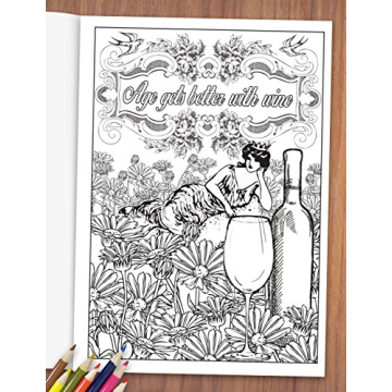 Maad 'When Life Gets Complicated, I Wine' - Funny Adult Coloring Book - Perfect White Elephant Gift Idea Funny - Includes Colored Pencils