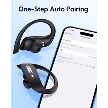 Wireless Earbuds 80Hrs Bluetooth 5.3 Headphones, Bluetooth Earbuds Stereo Bass Sound Ear Buds, IPX7 Waterproof Sports Over Ear Earphones with Earhook, LED Power Display, for Running Workout Black