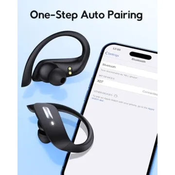 Wireless Earbuds 80Hrs Bluetooth 5.3 Headphones, Bluetooth Earbuds Stereo Bass Sound Ear Buds, IPX7 Waterproof Sports Over Ear Earphones with Earhook, LED Power Display, for Running Workout Black