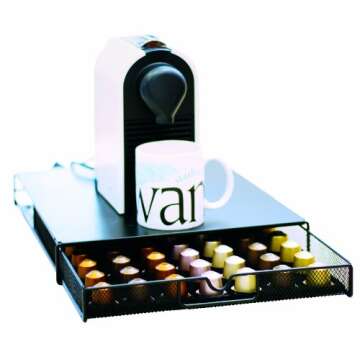 DecoBrothers OriginalLine Pod Holder Mesh Drawer, 56 Nespresso Capsule Organizer, Black