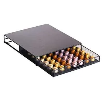DecoBrothers OriginalLine Pod Holder Mesh Drawer, 56 Nespresso Capsule Organizer, Black