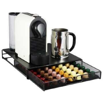 DecoBrothers OriginalLine Pod Holder Mesh Drawer, 56 Nespresso Capsule Organizer, Black