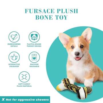 Haute Diggity Dog Fursace Bone, Plush Designer Dog Toys with Interactive Squeaker, Stimulating Pet Enrichment, Machine-Washable & Safe Materials for All Breeds, One Size