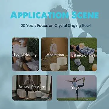 440HZ 8 Inch A Note Third Eye Chakra Frosted Quartz Crystal Singing Bowl Meditation Therapy Sound Healing Instrument Sound Bath Bowl with Carrying Bag Mallet and O-ring 1