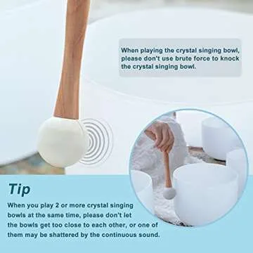 440HZ 8 Inch A Note Third Eye Chakra Frosted Quartz Crystal Singing Bowl Meditation Therapy Sound Healing Instrument Sound Bath Bowl with Carrying Bag Mallet and O-ring 1
