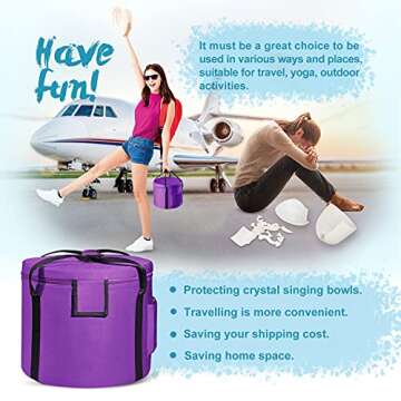 440HZ 8 Inch A Note Third Eye Chakra Frosted Quartz Crystal Singing Bowl Meditation Therapy Sound Healing Instrument Sound Bath Bowl with Carrying Bag Mallet and O-ring 1