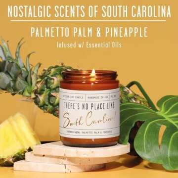 South Carolina Gifts - There's No Place Like South Carolina Candle, 9oz Jar with Palmetto Palm & Pin...