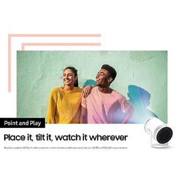 SAMSUNG 30”- 100” The Freestyle Smart Portable Projector, FHD, HDR, Indoor/Outdoor Home Use, Big Screen Experience, 360 Sound, SP-LSP3BLAXZA, 2022 Model (Renewed)