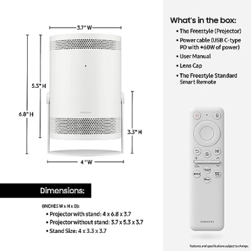 SAMSUNG 30”- 100” The Freestyle Smart Portable Projector, FHD, HDR, Indoor/Outdoor Home Use, Big Screen Experience, 360 Sound, SP-LSP3BLAXZA, 2022 Model (Renewed)