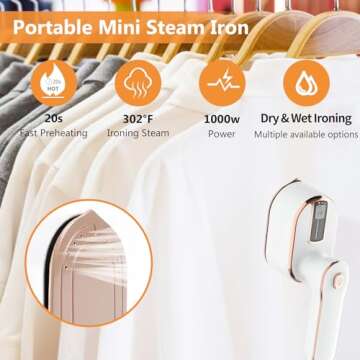 Portable Handheld Steamer for Clothes, 2-in-1 Ironing & Steaming,180° Rotatable Multi-Directional, ...