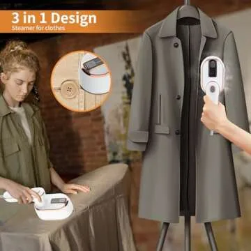 Portable Handheld Steamer for Clothes, 2-in-1 Ironing & Steaming,180° Rotatable Multi-Directional, Mini Travel Steamer,suitable for clothing of the majority of sizes/thickness for Dorm Room, White