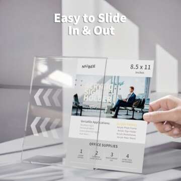 NIUBEE 6Pack 8.5x11 Acrylic Sign Holder with Vertical Slanted Back, Clear Plastic Sign Stand Frames,...