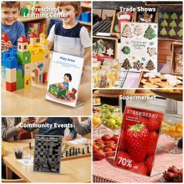 NIUBEE 6Pack 8.5x11 Acrylic Sign Holder with Vertical Slanted Back, Clear Plastic Sign Stand Frames, Flyer Document Paper Display Stand for Office Desktop