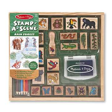 Melissa & Doug Rain Forest: Stamp-a-Scene Wooden Stamp Set & 1 Scratch Art Mini-Pad Bundle (02423)