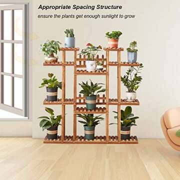 HOMCHWELL Plant Stand Indoor Outdoor, 3-Tier 17 Potted Multiple Plant Shelves, Wood Plant Ladder Holder Flower Stand for Patio, Garden, Balcony, Living Room (47.2 inch Height)