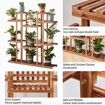 HOMCHWELL Plant Stand Indoor Outdoor, 3-Tier 17 Potted Multiple Plant Shelves, Wood Plant Ladder Holder Flower Stand for Patio, Garden, Balcony, Living Room (47.2 inch Height)