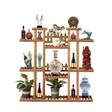 HOMCHWELL Plant Stand Indoor Outdoor, 3-Tier 17 Potted Multiple Plant Shelves, Wood Plant Ladder Holder Flower Stand for Patio, Garden, Balcony, Living Room (47.2 inch Height)