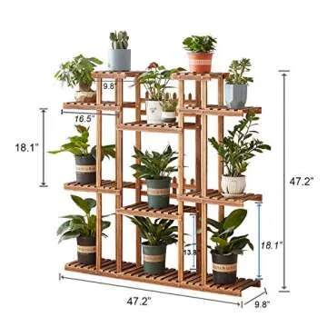 HOMCHWELL Plant Stand Indoor Outdoor, 3-Tier 17 Potted Multiple Plant Shelves, Wood Plant Ladder Holder Flower Stand for Patio, Garden, Balcony, Living Room (47.2 inch Height)