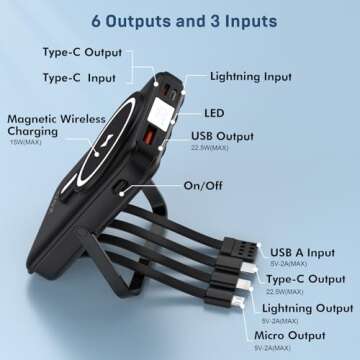 TXQX Wireless Portable Charger 10000mAh, Magnetic Power Bank with Built-in Cables LED Display,Mag-sa...