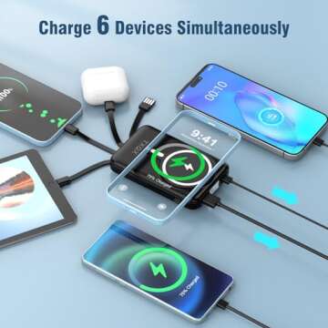 TXQX 10000mAh Wireless Power Bank with Built-in Cables