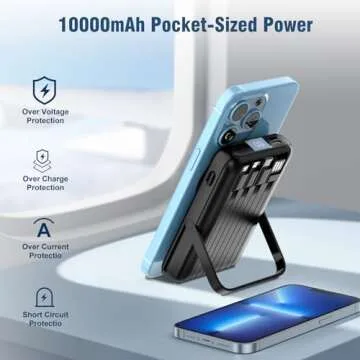 TXQX 10000mAh Wireless Power Bank with Built-in Cables