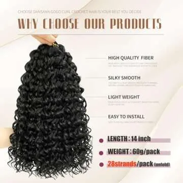 Dansama GoGo Curl Crochet Hair 14 Inch 28 strands Curly Crochet Hair, Ocean Wave Crochet Hair Water Wave Synthetic Braiding Hair Extensions for Black Women (14 inch (Pack of 6), #1B)