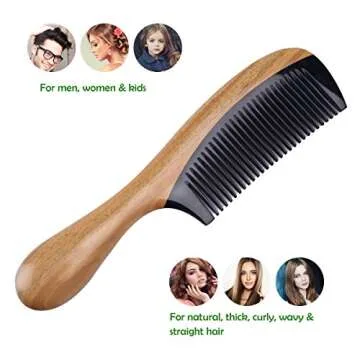 No Static Hair Comb [Gift Box] – pureGLO Detangling Fine Tooth Wooden Hair Combs, Green Sandalwood Buffalo Horn Comb, Gift for Men Women and Kids