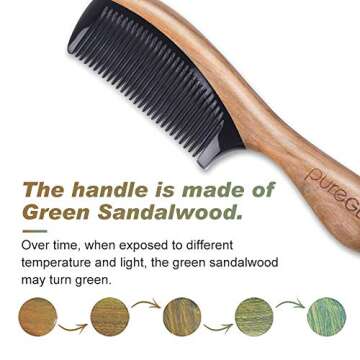 No Static Hair Comb [Gift Box] – pureGLO Detangling Fine Tooth Wooden Hair Combs, Green Sandalwood Buffalo Horn Comb, Gift for Men Women and Kids