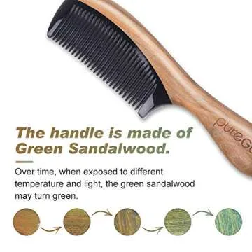 No Static Hair Comb [Gift Box] – pureGLO Detangling Fine Tooth Wooden Hair Combs, Green Sandalwood Buffalo Horn Comb, Gift for Men Women and Kids