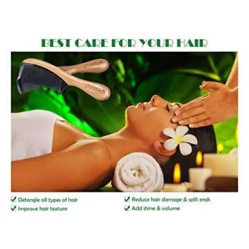 No Static Hair Comb [Gift Box] – pureGLO Detangling Fine Tooth Wooden Hair Combs, Green Sandalwood Buffalo Horn Comb, Gift for Men Women and Kids