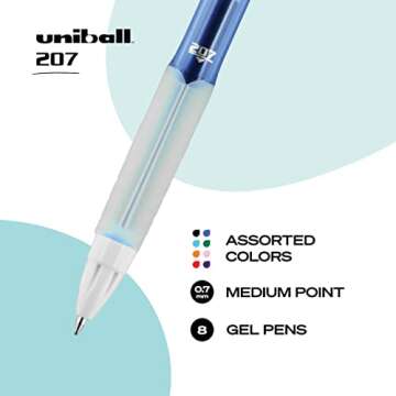 Uniball Signo 207 Gel Ink Pen 8 Pack, 0.7mm Medium Assorted, Office Supplies Sold by Uniball are Ballpoint Pen, Colored Pens, Gel Pens, Fine Point, Smooth Writing Pens
