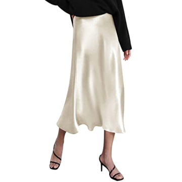 Zeagoo Silk Midi Skirt for Women - Elegant High Waisted Satin Skirt for Fall
