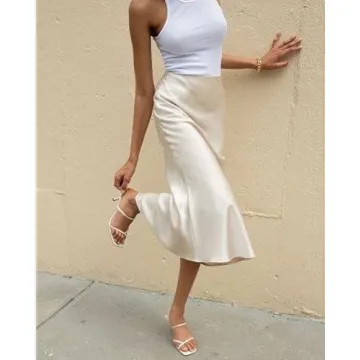 Zeagoo Silk Midi Skirt for Women - Elegant High Waisted Fashion