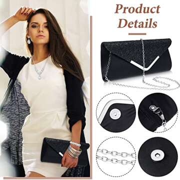 4 Pcs Women Rhinestone Jewelry Set Floral Wave Teardrop Crystal Wedding Necklace Earrings Floral Cluster Wave Bracelet Glitter Envelope Evening Bag Handbag Party Bridal Purse (Stylish Style)