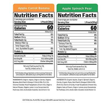 Little Brainiac Variety Pack Organic Fruit & Veggie Snack Brain Boosting Toddler Pouches, Two Flavor...