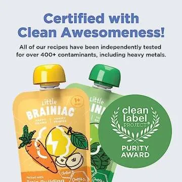 Little Brainiac Variety Pack Organic Fruit & Veggie Snack Brain Boosting Toddler Pouches, Two Flavor Variety Pack, with Omega-3s DHA/EPA and Choline, Clean Label, BPA-Free, Non-GMO, 3.5 oz, Pack of 12