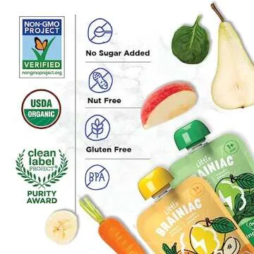 Little Brainiac Variety Pack Organic Fruit & Veggie Snack Brain Boosting Toddler Pouches, Two Flavor Variety Pack, with Omega-3s DHA/EPA and Choline, Clean Label, BPA-Free, Non-GMO, 3.5 oz, Pack of 12