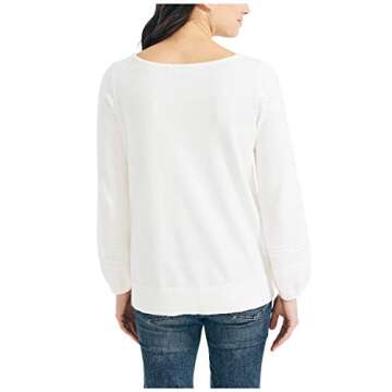 Nautica Women's Classic Soft Cotton Boat Neck Sweater, Marshmallow, Medium