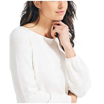 Nautica Women's Classic Soft Cotton Boat Neck Sweater, Marshmallow, Medium