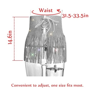Fstrend Rhinestone Tassel Skirt Silver Sparkly Party Wear