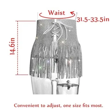 Fstrend Rhinestone Tassel Skirt Silver Sparkly Party Wear