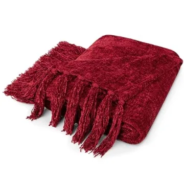 PAVILIA Soft Chenille Burgundy Red Throw Blanket for All