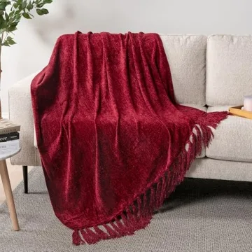 PAVILIA Soft Chenille Burgundy Red Throw Blanket for All
