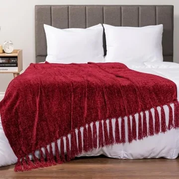 PAVILIA Soft Chenille Burgundy Red Throw Blanket for All
